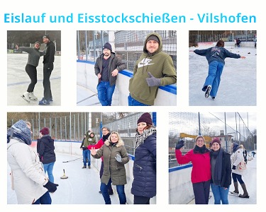 Schüler*innen beim Eislaufen in Vilshofen auf der Eisbahn.